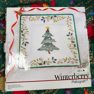 Pfaltzgraff Winterberry Glass Tray Christmas Tree Platter 14x14 Square Holiday