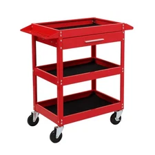 Heavy Duty Steel Utility Cart Tool Organizer with Wheels / Drawer for Garage Red