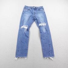 Levis Jeans Womens 28x28 Blue Denim 501 Button Fly Distressed Faded Frayed Hems