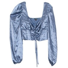 Crop Top Y2K Coquette Renaissance Whimsigoth Fairy Witchy Cottage Satin Blue 1X