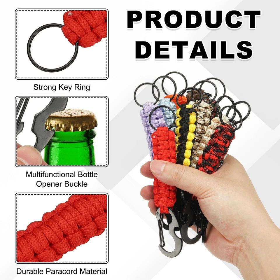 Für Paracord Schlüsselanhänger mit Flaschenöffner, Leuchtend Rot - Bild 3 von 4