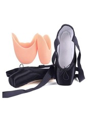 Black Girls Pointe Shoes for Women, Ribbon Ballet Shoes with Toe Pads, 4 Big ...