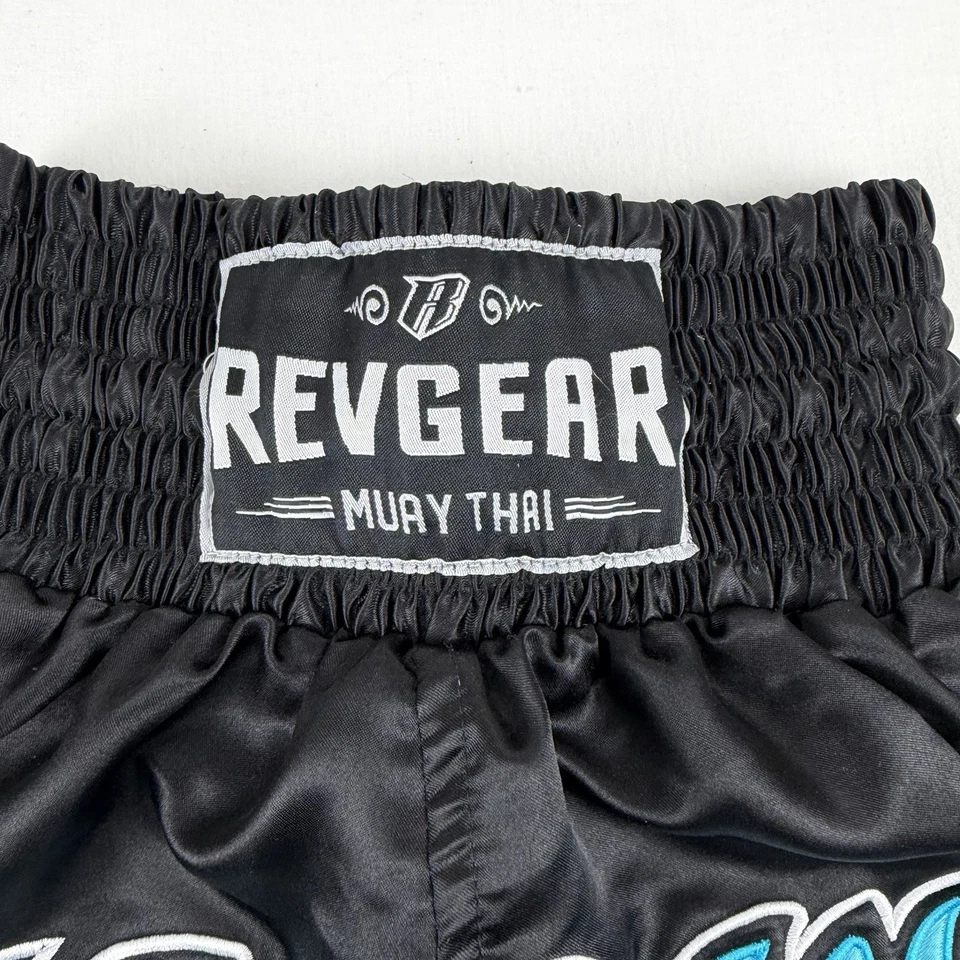 Revgear Unisex Muay Thai Shorts MMA Kickboxing, Black/Blue, Size Youth Small - Image 3 of 4