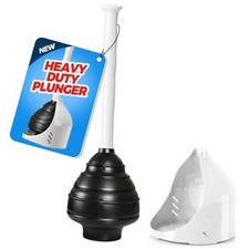Heavy Duty Toilet Plunger with Holder - Extra Large Diameter  Enhanced White