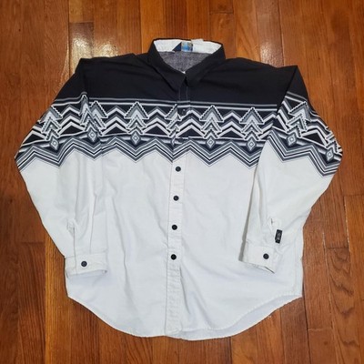 Brooks & Dunn Shirt Womens Large Black White Western Aztec Button Up Rodeo BVD