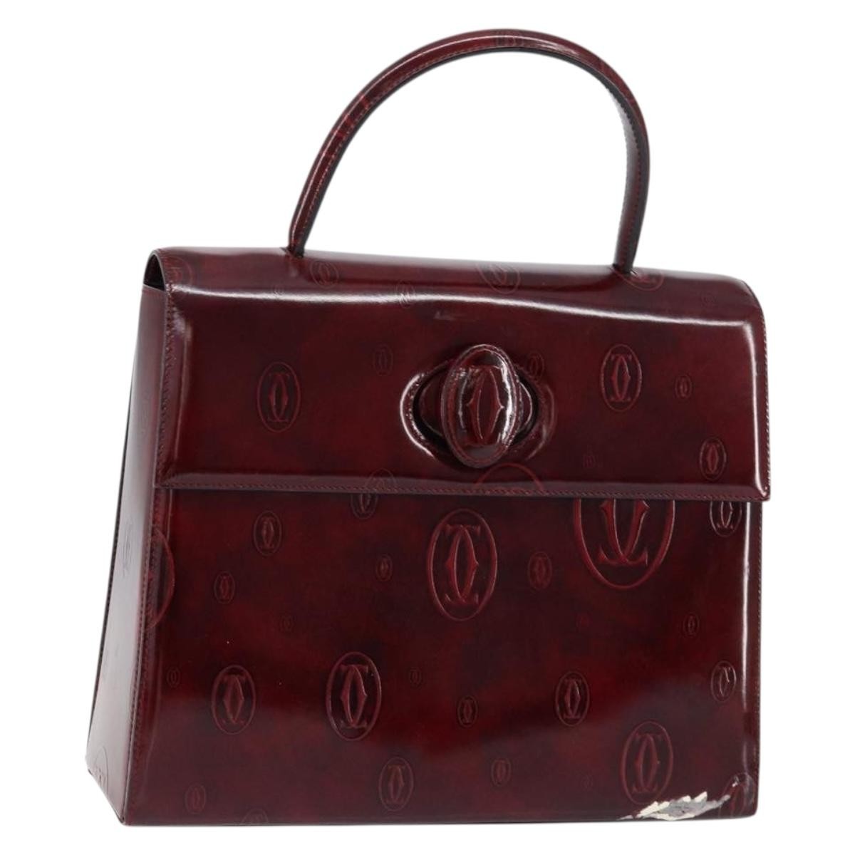 Cartier レザー ハンドバッグ ボルドー CARTIER Happy birthday Hand Bag Leather Bordeaux Gold Auth mr1544