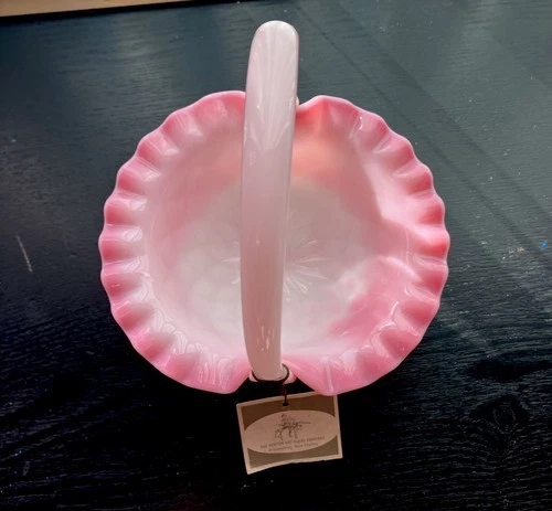 Vintage Fenton Threaded Diamond Optic 3 Toed Rosaline Basket Ware. See Photos.