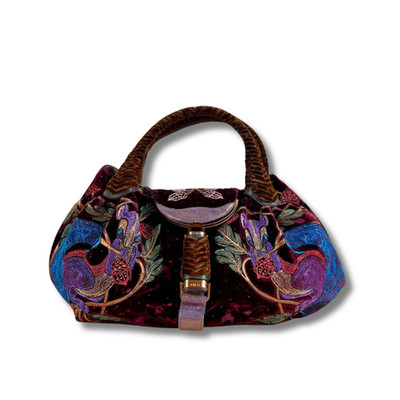 FENDI Spy Velor Suede Embroidery Animal Squirrel Brown Bordeaux 27