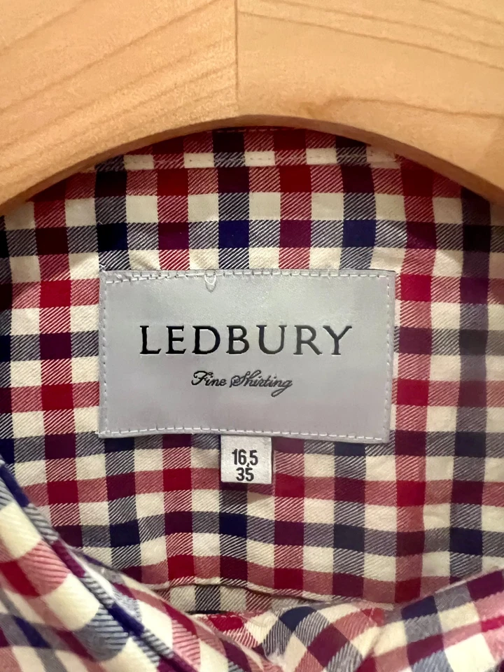 Ledbury Red White Blue Cotton Plaid Tailored Fit Button Down Dress Shirt 16.5 US - Image 4 of 4