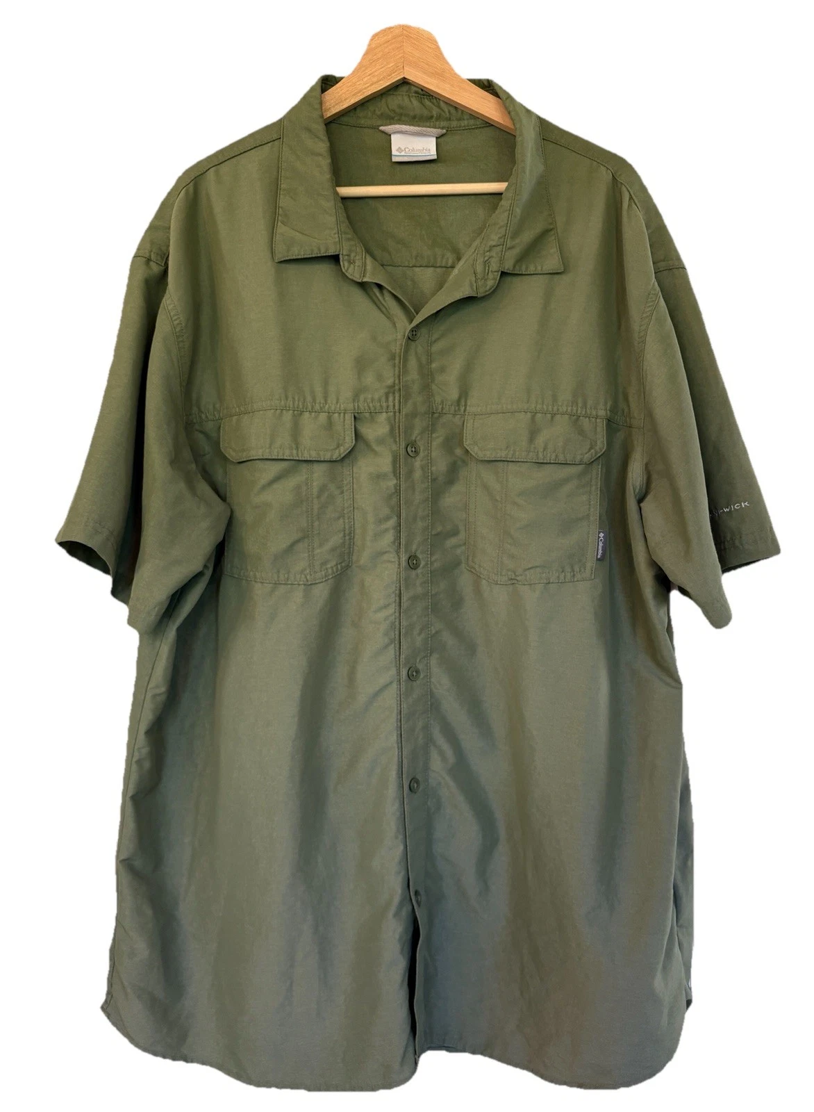 Columbia Omni-Wick Shirt Men’s XL Short Sleeve Olive Green Dual Chest Pockets