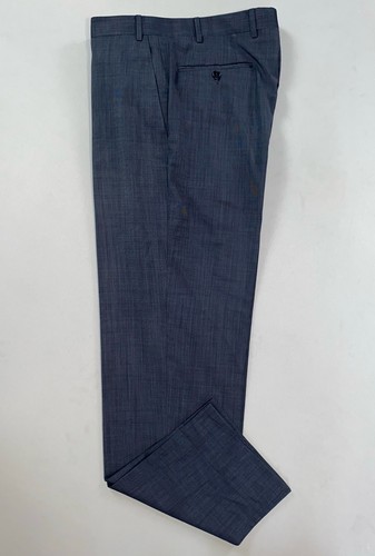 Canali Italy Travel Flat Front Wool Dress Pants, Slacks. Blue Sharkskin, 34X32.
