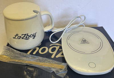 La-Z-Boy Ceramic Cup Mug w/ Lid, Spoon, and Electric Heated Warmer  - NEW in Box