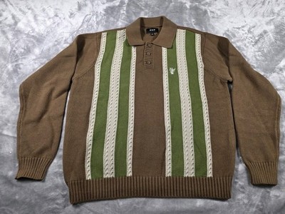 Huf Cambridge Sweater Knit Polo Men's Small Brown/Green/Gray NWOT