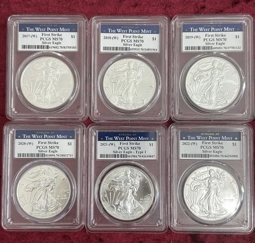 Lot Of 6 Sequential PCGS MS 70 Silver Eagles West Point Mint First Strike BU
