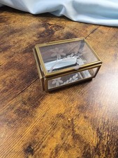 Vintage Brass  Glass Mirrored, Etched Jewelry Trinket Box