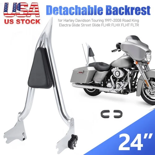 24"Detachable Backrest Sissy Bar For Harley Touring Electra Road Glide 1997-2008