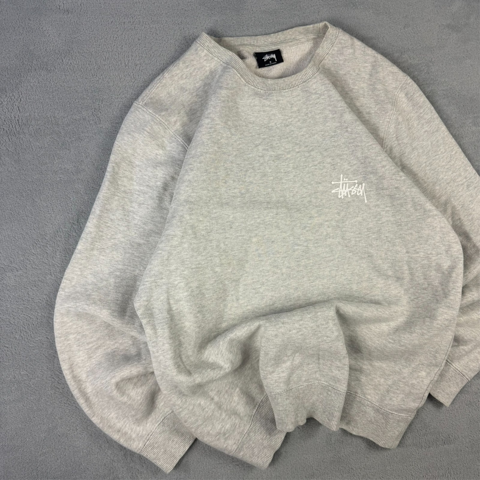 Vintage Stussy 2000's Grey Spellout Heavyweight Size Small Pullover Sweatshirt image 2