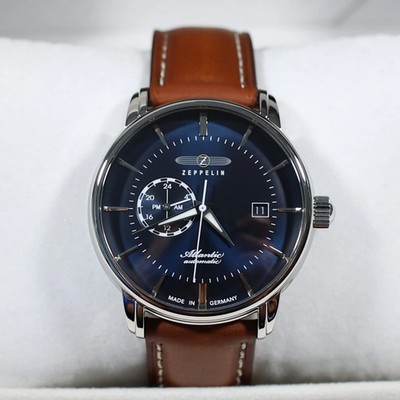 Zeppelin Atlantic Automatic Blue Dial Brown Leather Strap Men's