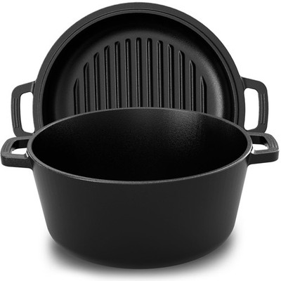2 in 1 Gusseisen Dutch Oven mit Mehrzweckdeckel 4,73 Liter Gusseisen Topf mit