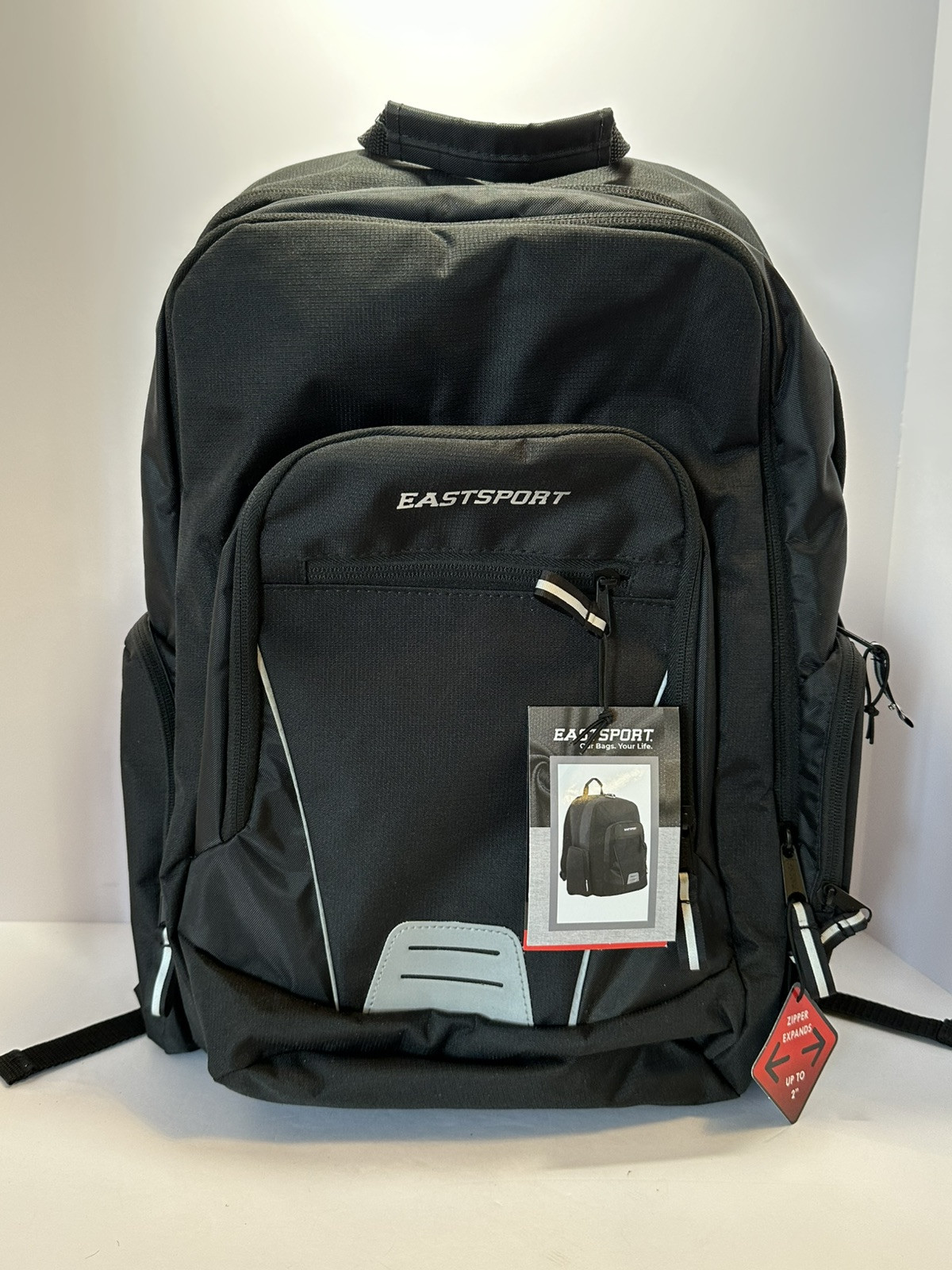 Eastsport Black Titan 3.0 Backpack with Laptop Sleeve & Expandable Zipper NWT
