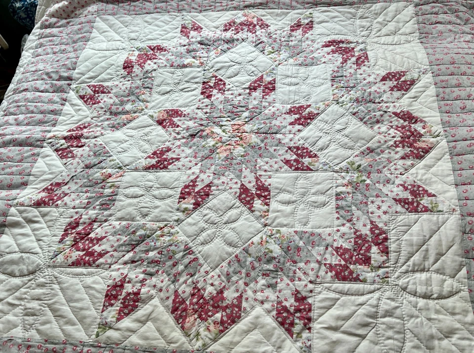 ♲Lovely Cotton Handmade Lone Star Patchwork Quilt Bedspread King Size♲ - Image 3 of 4