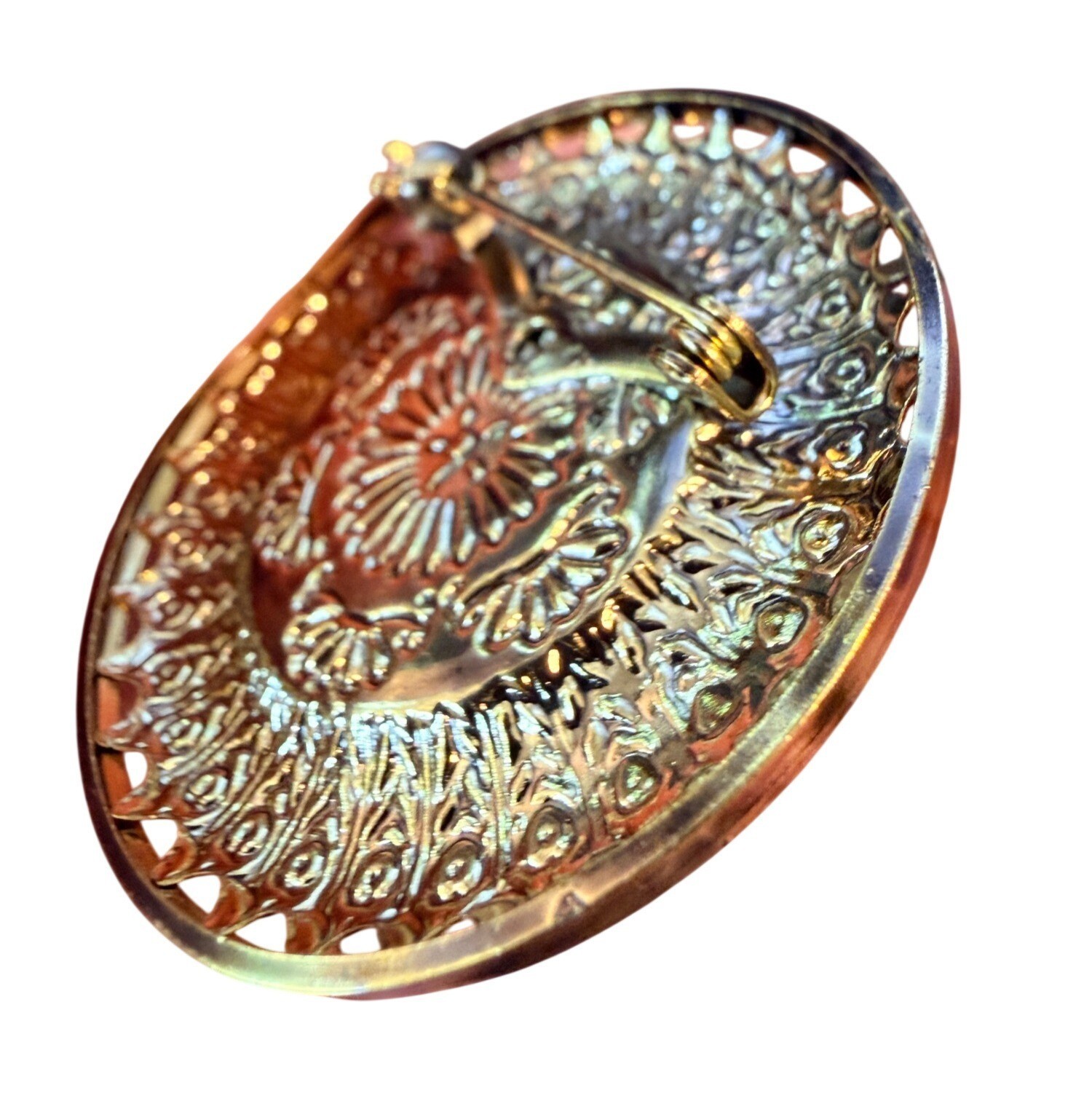 Vintage Reverse Carved Lucite Brooch Gold Tone Floral Pin 1950s New Old ...