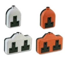RUBBER SOCKET WHITE ORANGE SINGLE DOUBLE TWIN MAINS EXTENSION LEAD 13AMP NEW