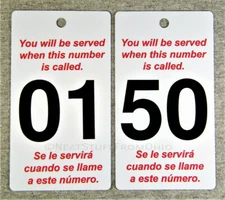 TAKE A NUMBER CARDS, PRINTED BOTH SIDES, No. 01-50, HIGHEST-QUALITY, THICK PVC