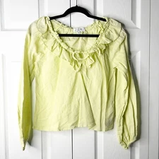 Love, Whit Citron Green Yellow Long Sleeve Ruffle Top Women's Size Small S