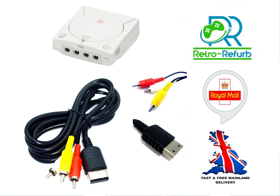 Sega Dreamcast TV AV Cable RCA Video Audio Composite Lead NEW -UK FAST FREE POST