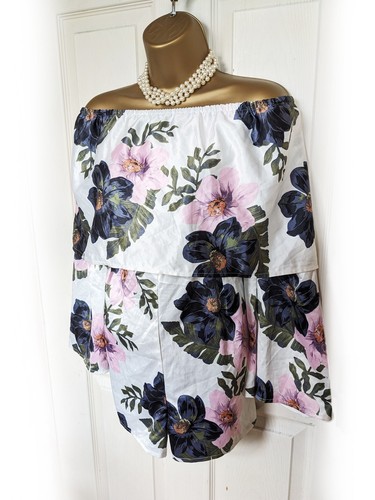 MISSGUIDED Blush Pink & Navy Floral Satin Playsuit, size 14 - BNWT - Picture 4 of 6