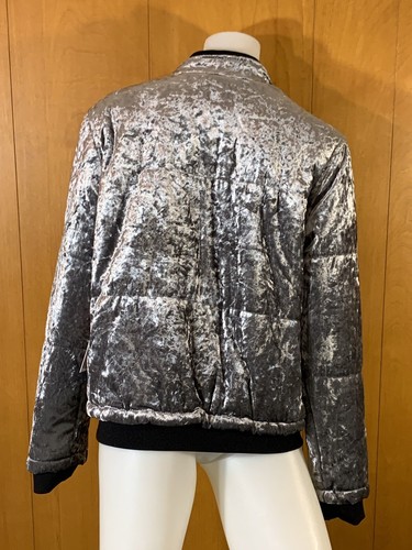 Blouson bomber peluche velours écrasé gris argenté moyen neuf avec étiquette - Photo 5/6