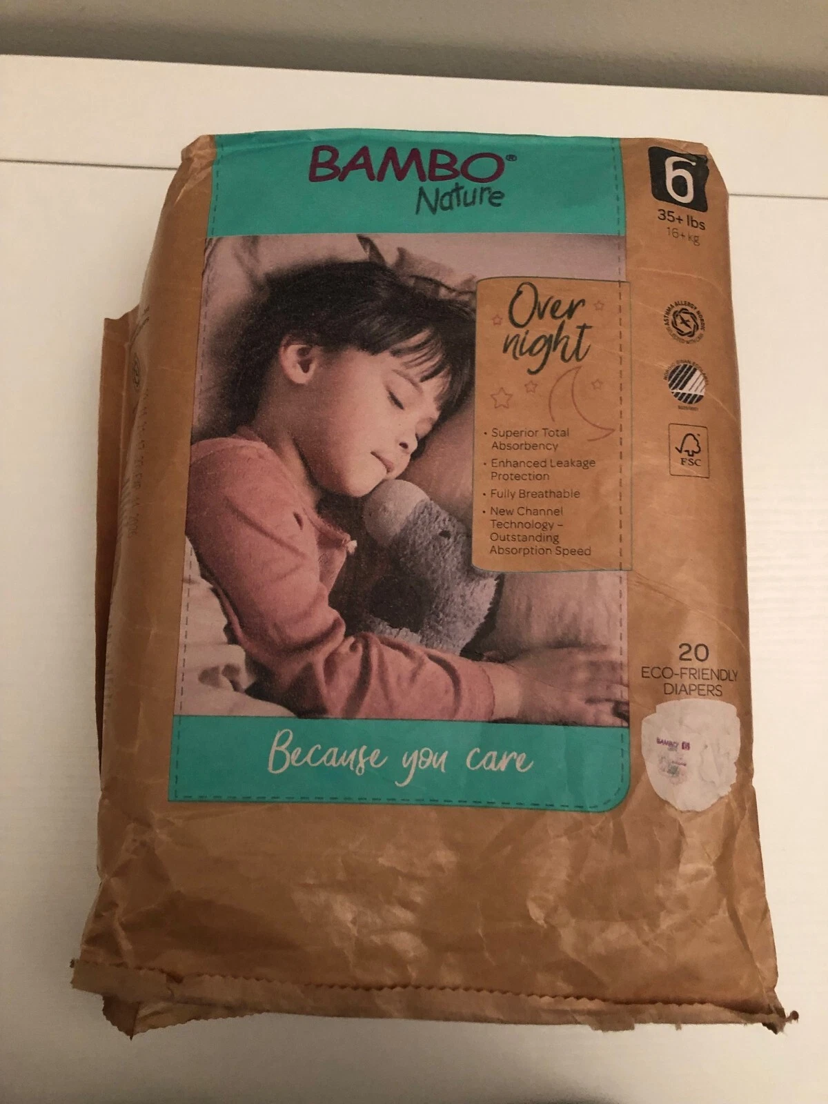 Bambo Nature Overnight Eco-Friendly Baby Diapers - Size 6 35+ lbs - Open Box