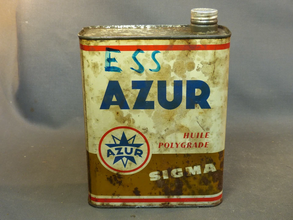 ancien bidon d'huile azur vieux garage vintage automobile metier deco usine - Photo 2/4