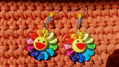 Sunshine summer earrings hand crafted crystals colourful cute flower funny hippy