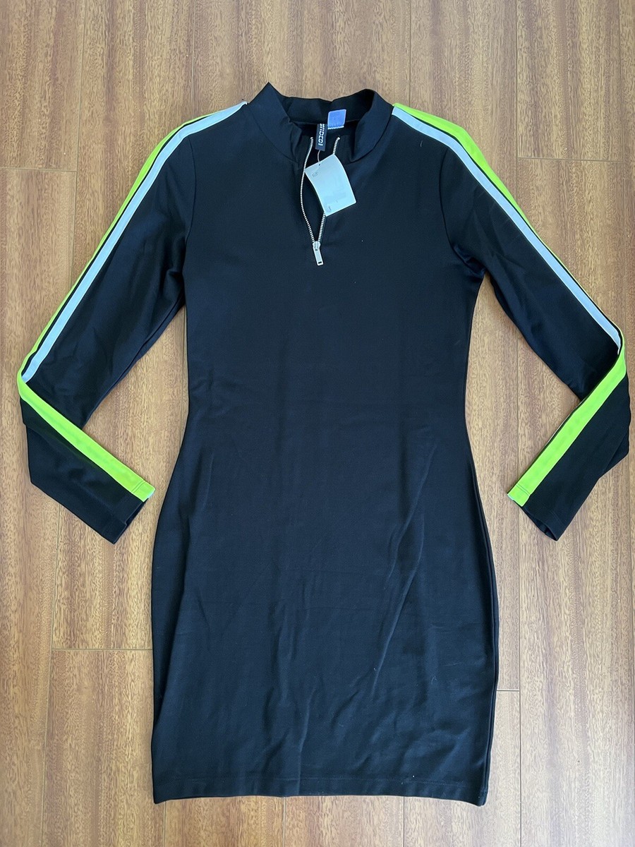 fitted jersey dress h&m Divided Black Racer Striped Sleeves Long Sleeve Stretch Lace trim