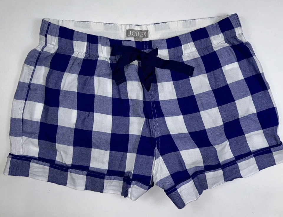 NEW J.CREW Size XL Women's Pajama Short Set Blue BUFFALO CHECK Brushed Twill $98 - Image 3 of 4