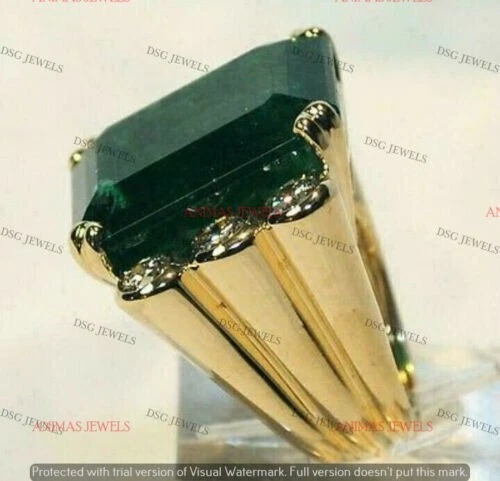 Anillo meñique de boda de 8 quilates con esmeralda creado en laboratorio para hombre enchapado en oro amarillo de 14 quilates Foto 4 de 4