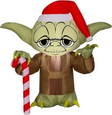 Christmas Inflatable 4.5' Tall x 5' Wide Yoda with Candy Cane By Gemmy
