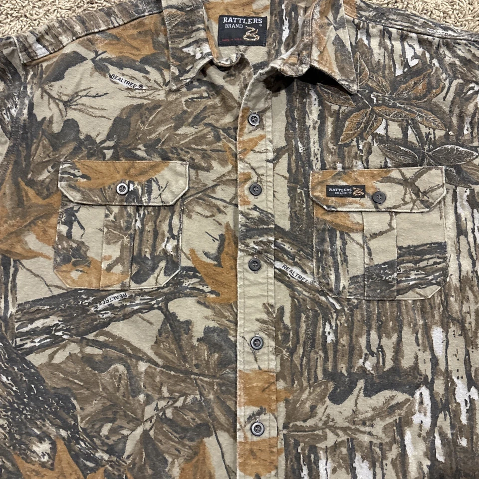 Camisa De Colección Marca Rattlers Para Hombre Grande Camuflada Polar Abotonada Caza EE. UU. 90s Foto 4 de 4