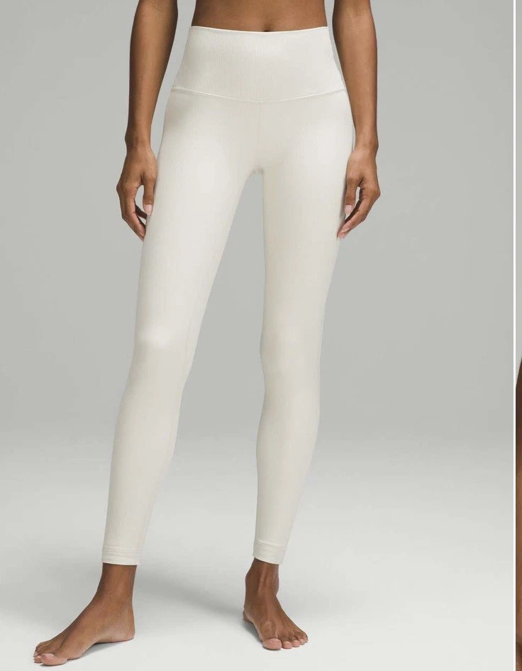 Leggings acanalados de tiro alto Lululemon Align para mujer 6 brillo de hueso longitud completa Nulu Foto 4 de 4