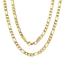 VFK Gold Figaro Chain Necklace 24" – Classic High Polish Link Chain