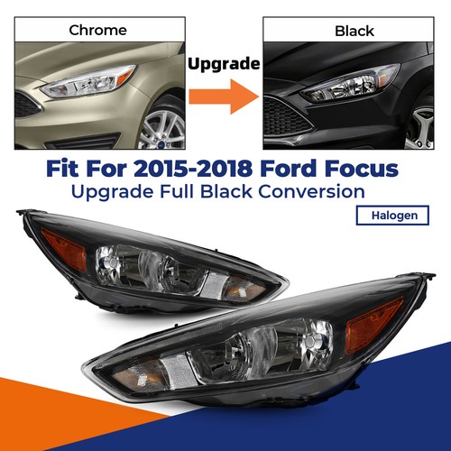 For 2015-2018 Ford Focus Halogen Headlights Upgrade Black Conversion Left +Right