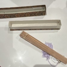 Handmade Wood Folding Hand Fan in Decorative Box, Brown Purple Tassel