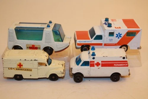 Four (4) Vintage 1960's - 1970's Matchbox / Zylmex Ambulance & Paramedics Cars