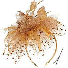 Women's Fascinators Tea Party Wedding Mesh Flower Pearl Feather Fascinator Hat w