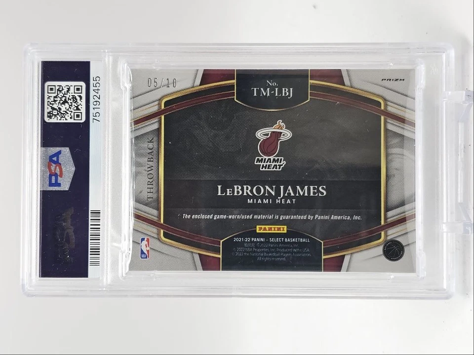 LEBRON JAMES 2021-22 SELECT THROWBACK GAME USED PATCH GOLD /10 PSA 10 Q1778 - Image 2 of 2