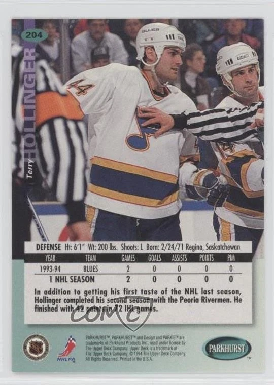 1994-95 Parkhurst Terry Hollinger #204 Rookie RC - Image 2 of 2