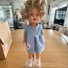 Vintage Shirley Temple Dolls 14  Composition Blonde Curly Hair Blue Dress