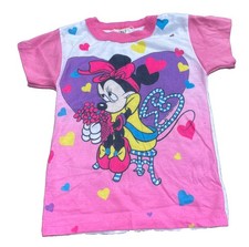 Vintage Minnie Mouse Girls s Short Sleeve Shirt size 5/6 Made USA Hearts Flowers